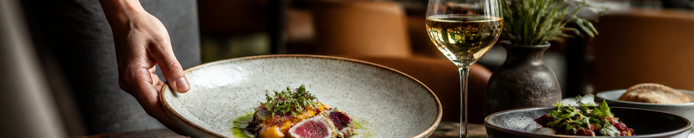 Bonna commercial tableware in a modern restaurant dining service