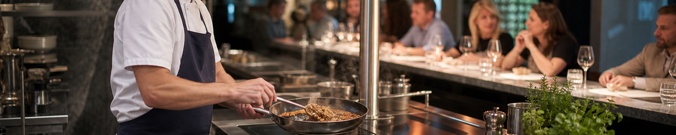 Cooktek induction cooking equipment in an open commercial kitchen