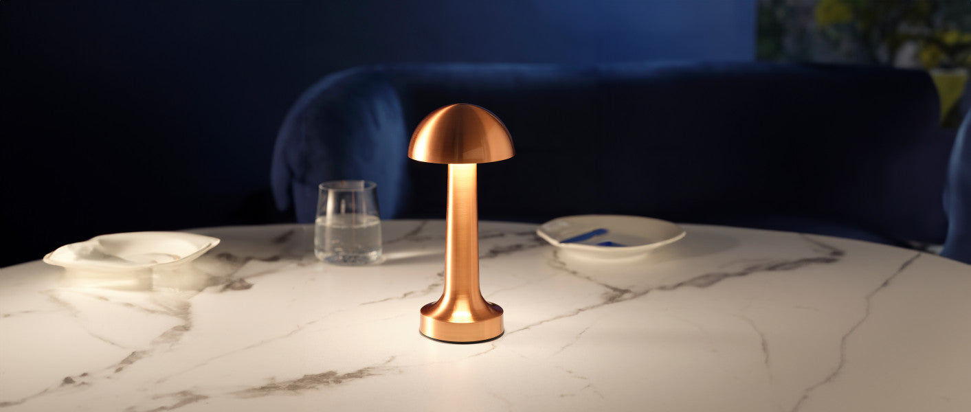 Tablekraft Ambience Thea Cordless LED Table Lamp - Brushed Copper detail image