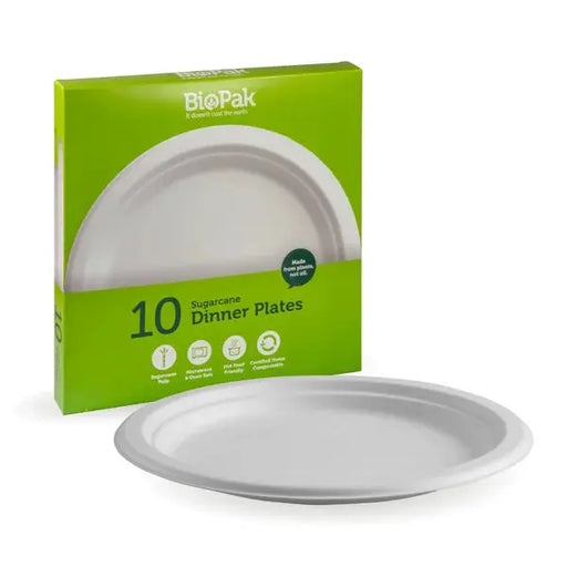 BioPak 50 Pack – 25cm / 10" White BioPlates  Disposable Plates, Bowls & Trays