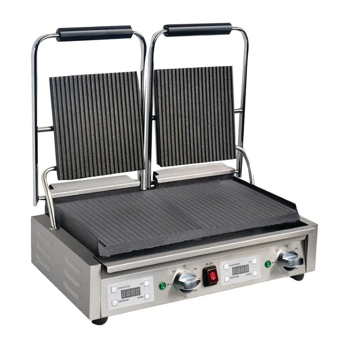 Apuro Double Contact Grill - Ribbed Top and Flat Base with Timer - FC385-A - Simply Hospitality NZ