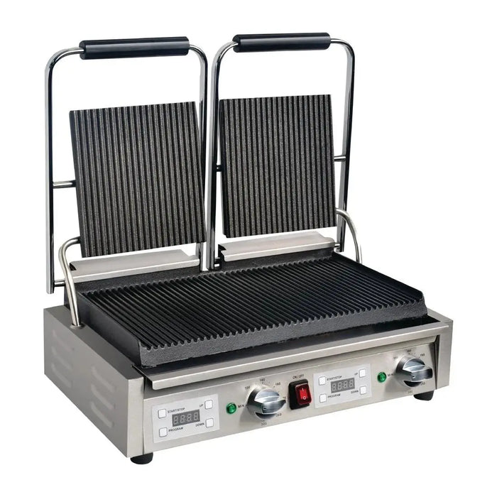 Apuro Double Contact Grill Ribbed Plates with Timer - FC383-A - Simply Hospitality NZ