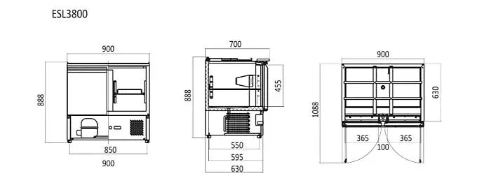 Atosa 2 Door Sliding Lid Saladette Fridge 900mm  Saladette Fridge