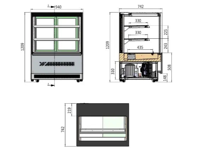 Atosa Upright Square Cake Showcase Fridge  Freestanding Display Chilled