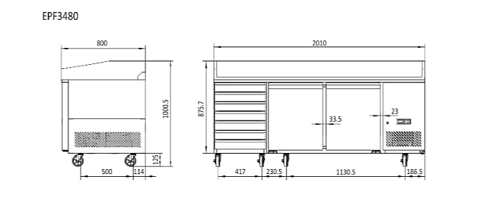 Atosa Pizza Table Fridge With Drawers