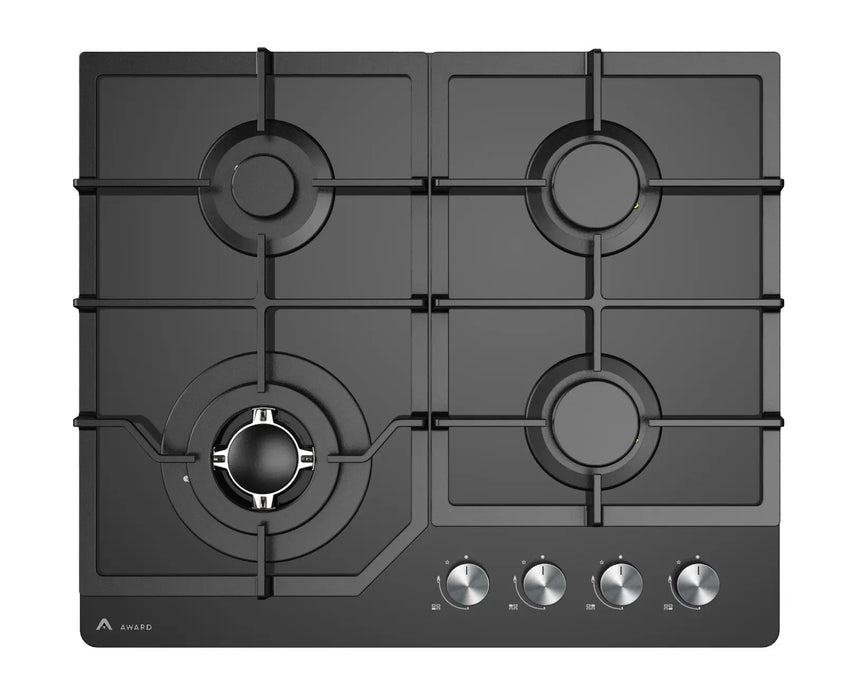 Award 60cm Black Glass Gas Hob  Hobs