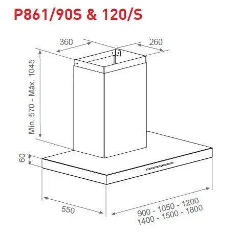 Award Advance  Series 90cm Canopy Rangehood P861/90-1250  Rangehoods