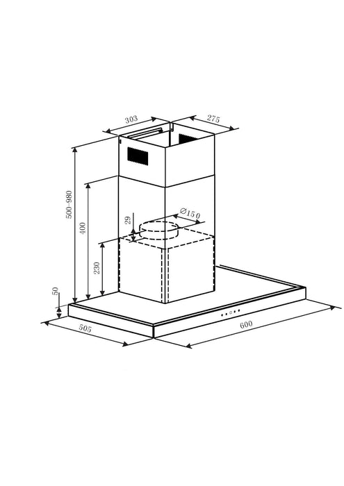 Award Flat Box 60cm Soft-Touch Canopy CS1-603ST  Rangehoods