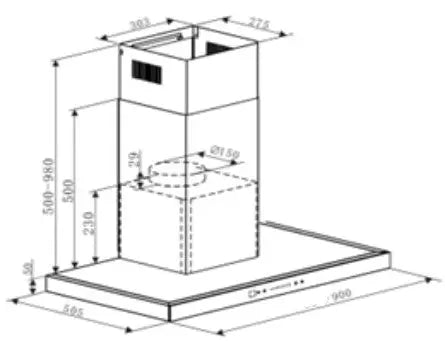 Award Flat Box 90cm Soft-Touch Canopy  Rangehoods