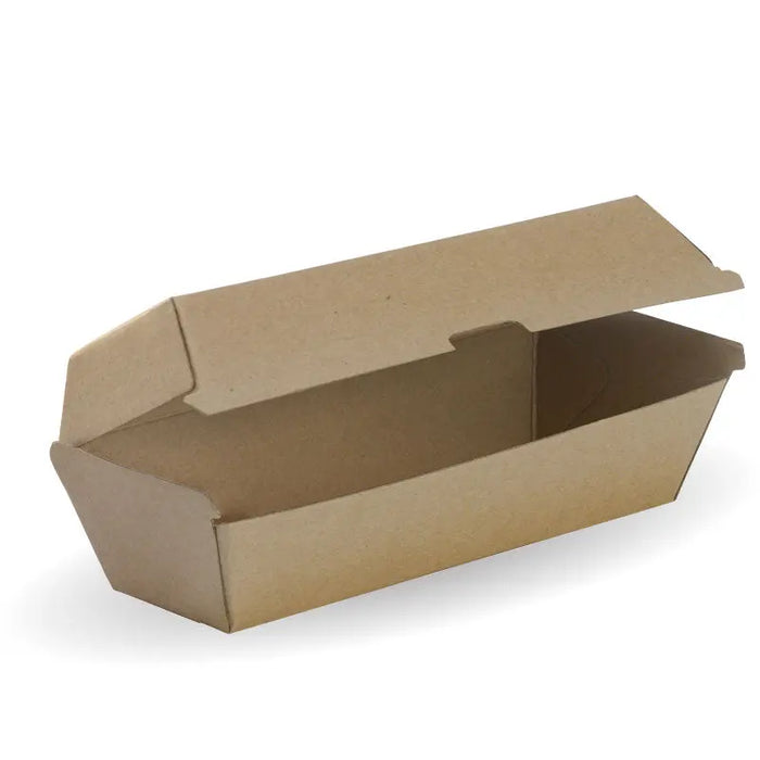BioPak BioBoard Fluted Clamshell Boxes – Hot Dog BioBoard Box – carton of 400