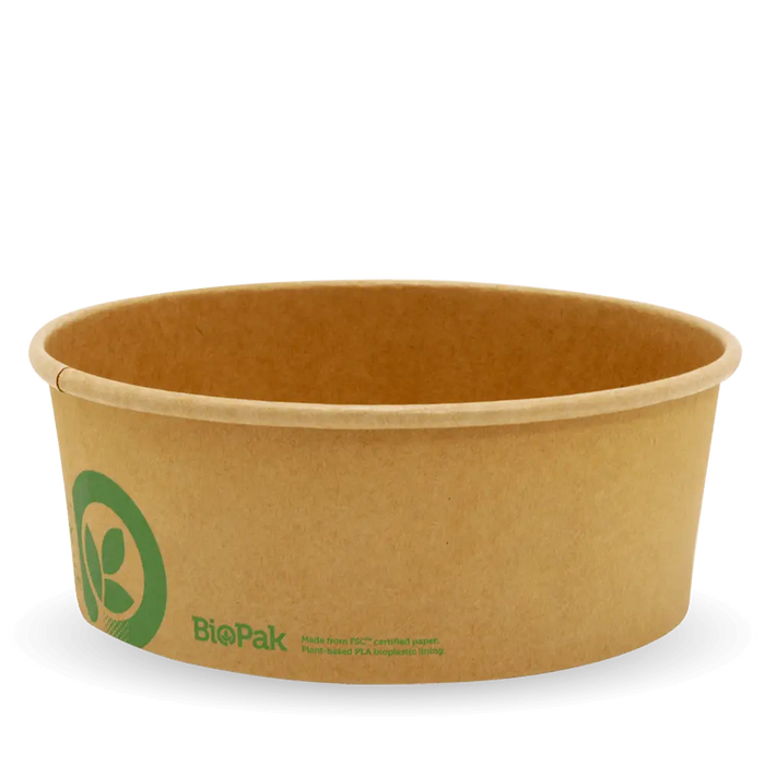 BioPak BioBoard Paper Salad Bowls – 1,300ml Extra Large Kraft BioBowl – carton of 200