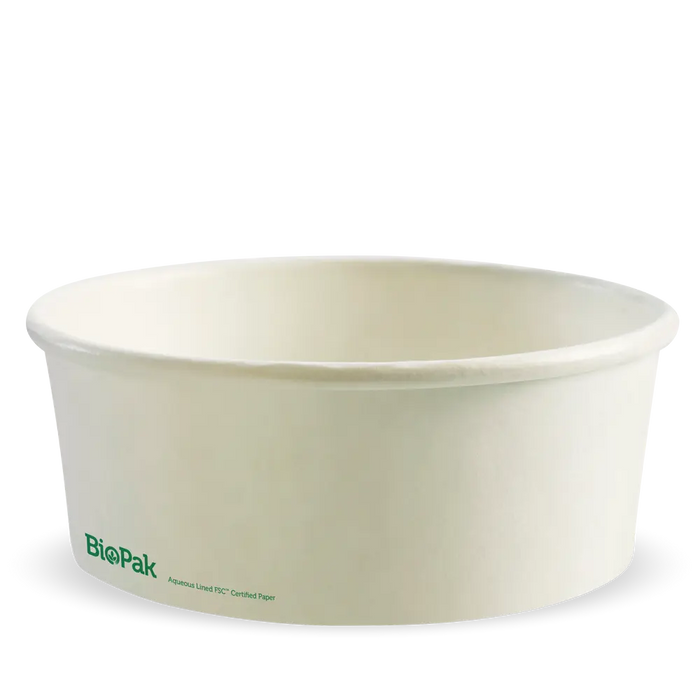 BioPak BioBoard Paper Salad Bowls – 1,300ml Extra Large White BioBowl – carton of 200