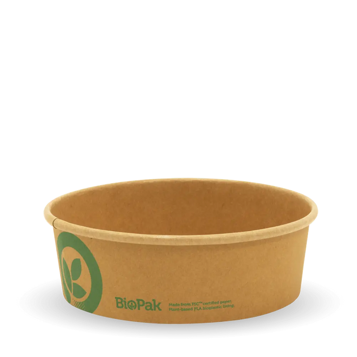 BioPak BioBoard Paper Salad Bowls – 500ml Small Kraft BioBowl – carton of 400
