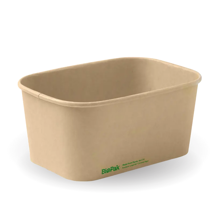BioPak BioBoard Rectangular Container Bases – 1,000ml Kraft BioBoard Takeaway Base – carton of 300