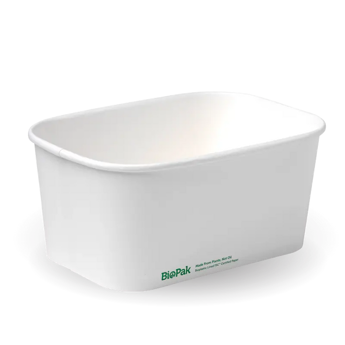 BioPak BioBoard Rectangular Container Bases – 1,000ml White BioBoard Takeaway Base – carton of 300