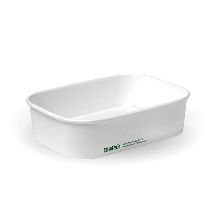 BioPak BioBoard Rectangular Container Bases – 500ml White BioBoard Takeaway Base – carton of 300