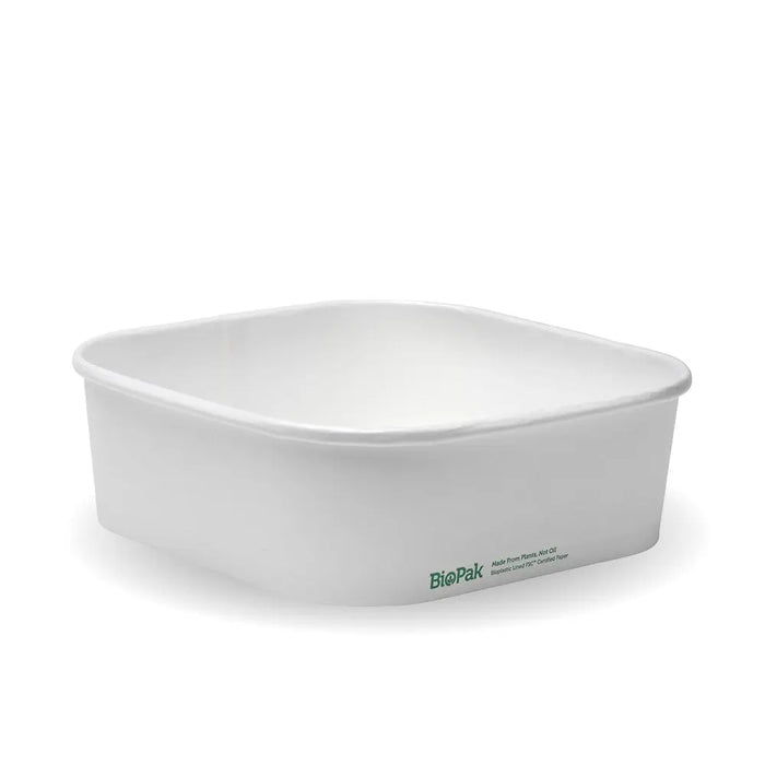 BioPak BioBoard Square Container Bases – 1,000ml White BioBoard Square Takeaway Base