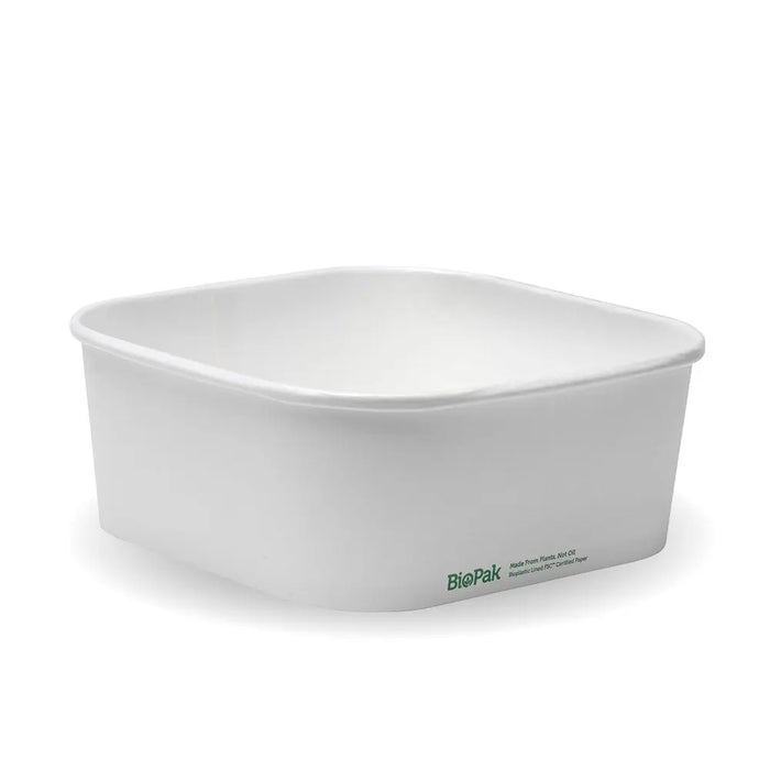 BioPak BioBoard Square Container Bases – 1,200ml White BioBoard Square Takeaway Base
