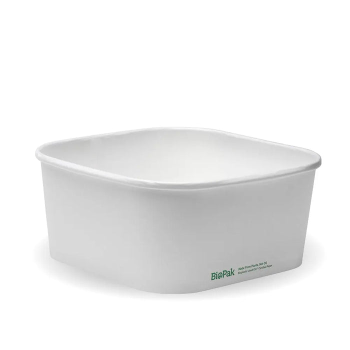 BioPak BioBoard Square Container Bases – 1,400ml White BioBoard Square Takeaway Base