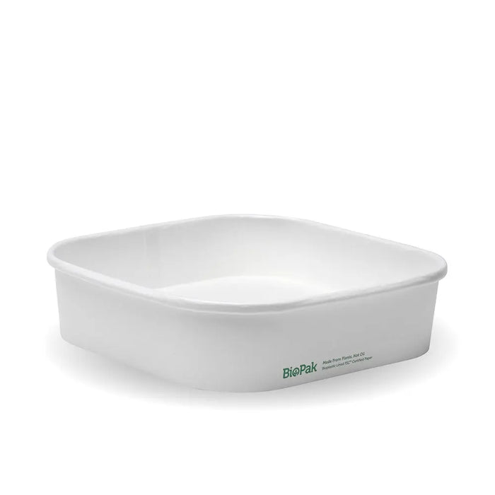 BioPak BioBoard Square Container Bases – 750ml White BioBoard Square Takeaway Base