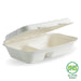 BioPak BioCane Clamshells – 23x15x8cm - 9x6x3" 2-Compartment White Plant Fibre Clamshell – carton of 250