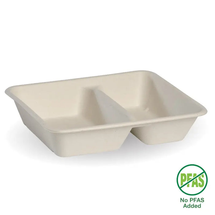 BioPak BioCane Compartment Container Bases – 2-Compartment Natural Plant Fibre Takeaway Base – carton of 500