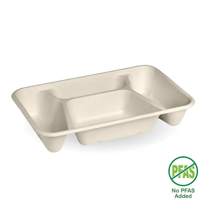BioPak BioCane Compartment Container Bases – 4-Compartment Natural Plant Fibre Takeaway Base – carton of 300