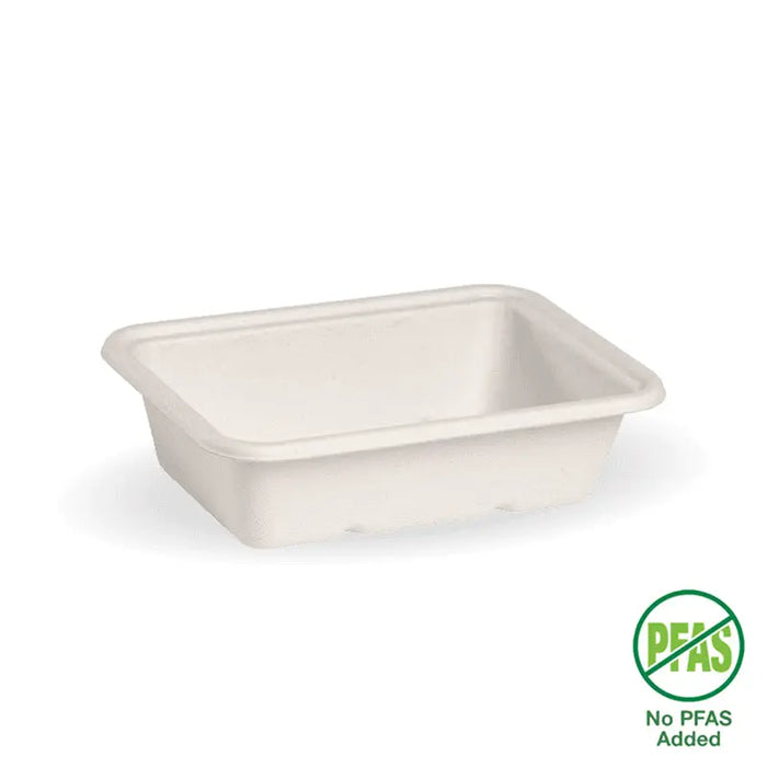 BioPak BioCane Rectangular Container Bases – 600ml White Plant Fibre Takeaway Base – carton of 500