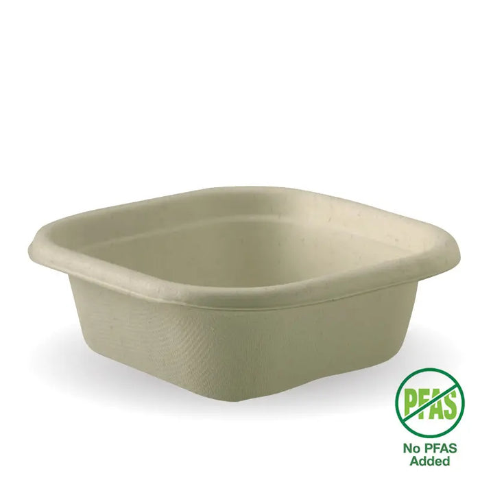 BioPak BioCane Square Container Bases – 280ml Natural Plant Fibre Takeaway Base – carton of 600