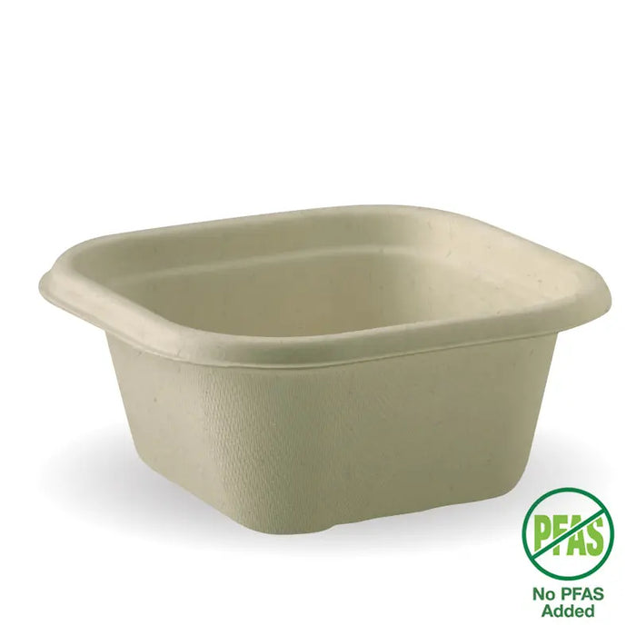 BioPak BioCane Square Container Bases – 480ml Natural Plant Fibre Takeaway Base – carton of 600