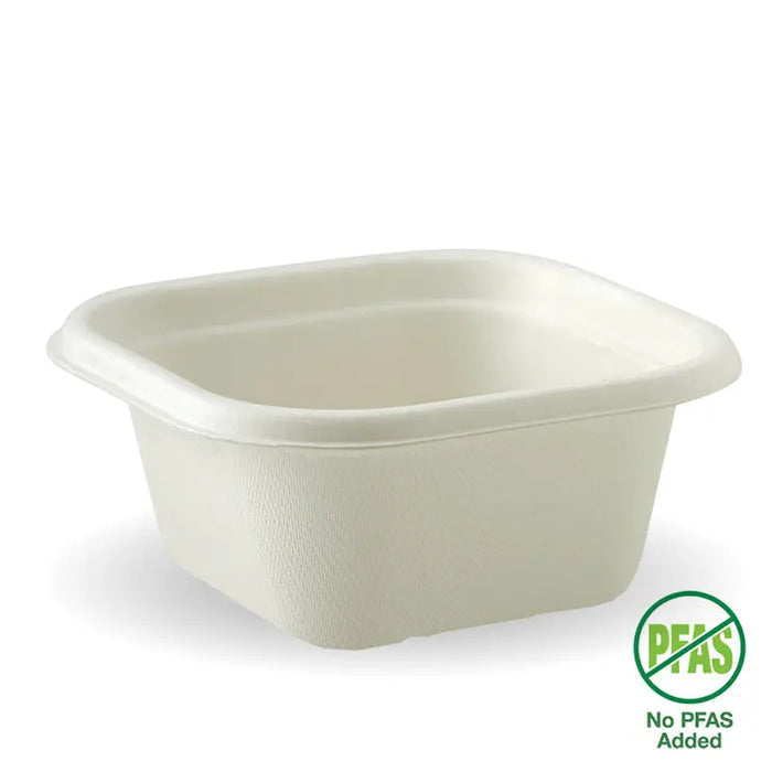BioPak BioCane Square Container Bases – 480ml White Plant Fibre Takeaway Base – carton of 600