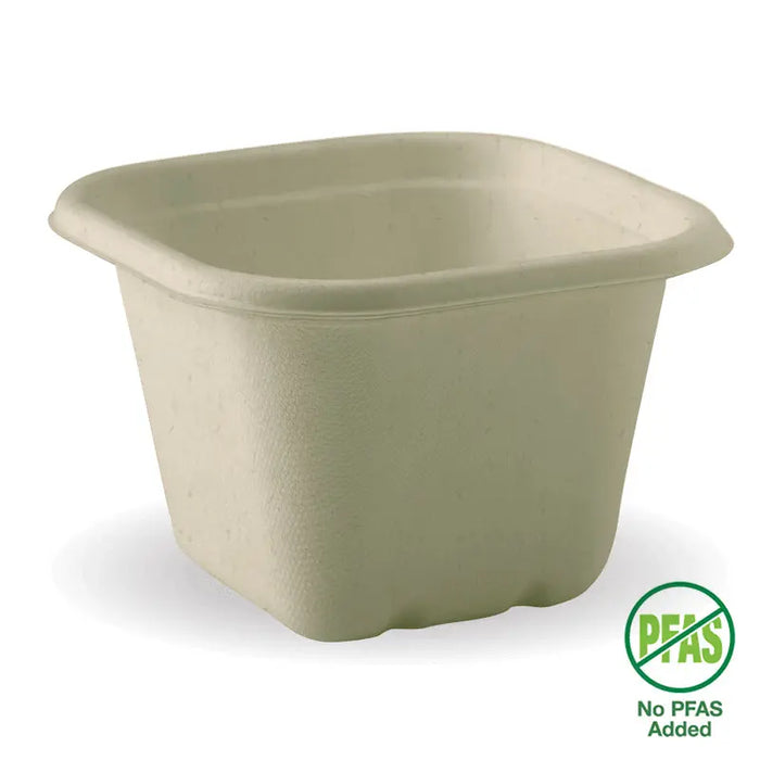 BioPak BioCane Square Container Bases – 630ml Natural Plant Fibre Takeaway Base – carton of 600