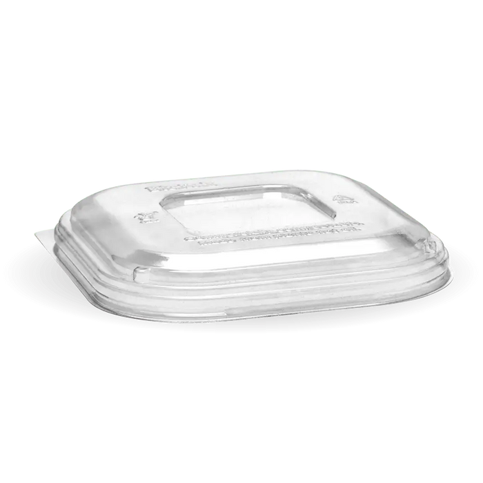 BioPak BioCane Square Container Lids – 280-630ml Clear PLA Takeaway Lid – carton of 600