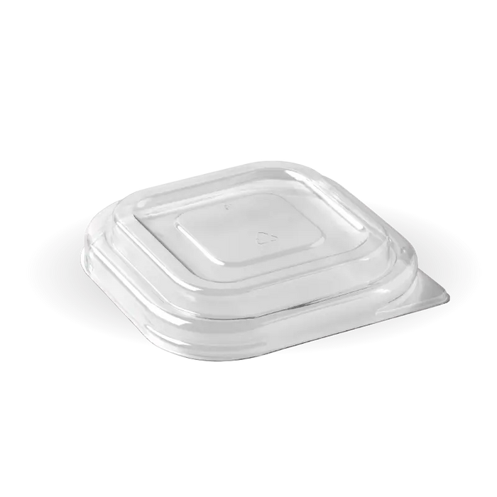 BioPak BioCane Square Container Lids – 280-630ml Clear RPET Takeaway Lid – carton of 600