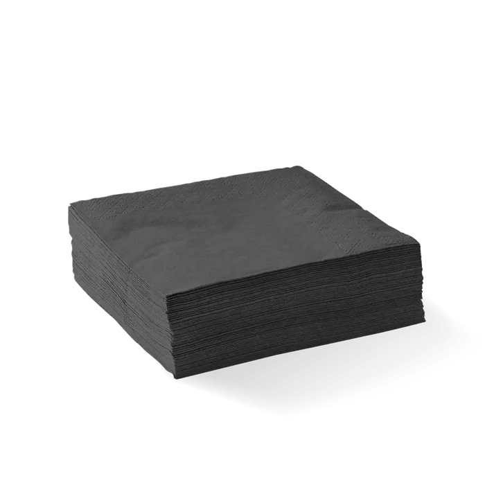 BioPak Cocktail Napkins – 2-Ply Black Corner Embossed Cocktail BioNapkin – carton of 2,000