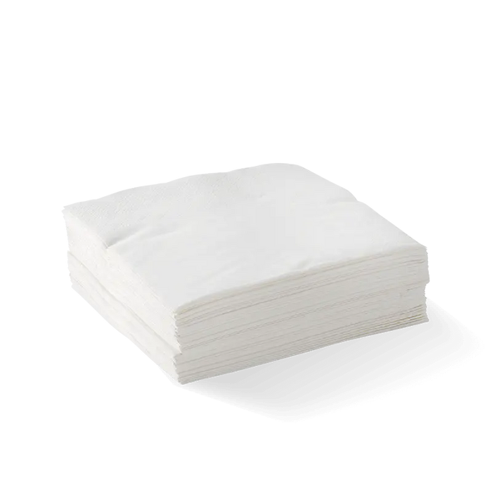 BioPak Cocktail Napkins – 2-Ply White Corner Embossed Cocktail BioNapkin – carton of 2,000