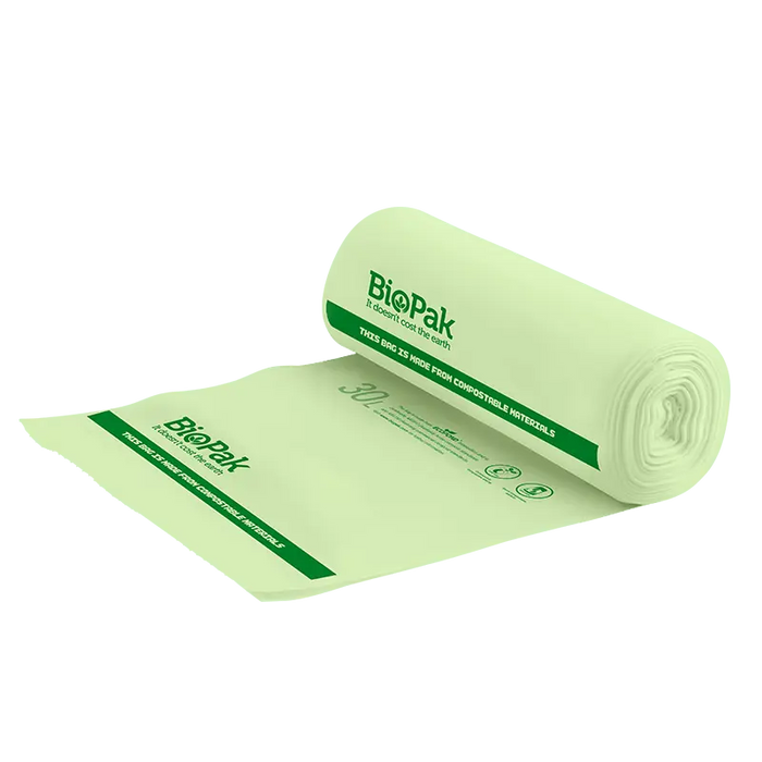 BioPak Compostable Bin Liners – 30L Bioplastic Bag – carton of 1,000