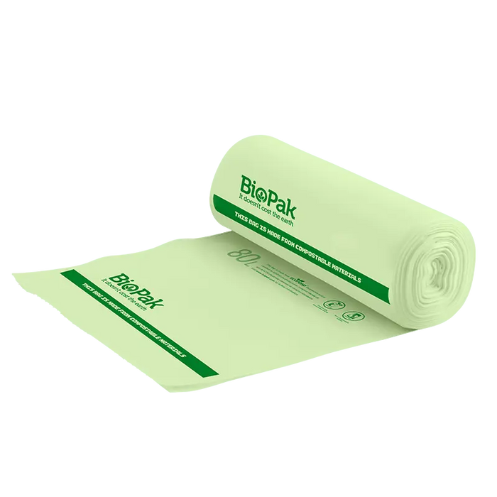 BioPak Compostable Bin Liners – 80L Bioplastic Bag – carton of 240