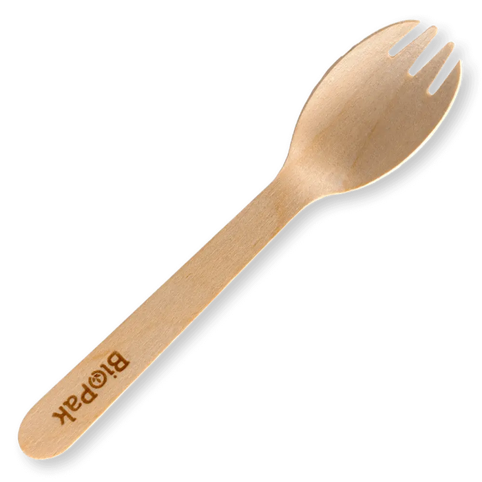 BioPak FSC Wooden Sporks – 16cm Wood Spork – carton of 1,000