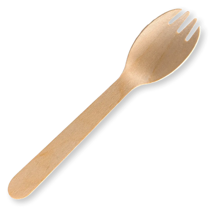 BioPak FSC Wooden Sporks – 16cm Unbranded Wood Spork - Bulk Pack – carton of 2,000