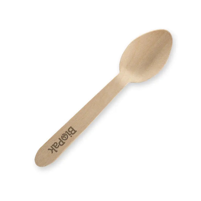 BioPak FSC Wooden Teaspoons – 10cm Coated Wood Teaspoon – carton of 2,000