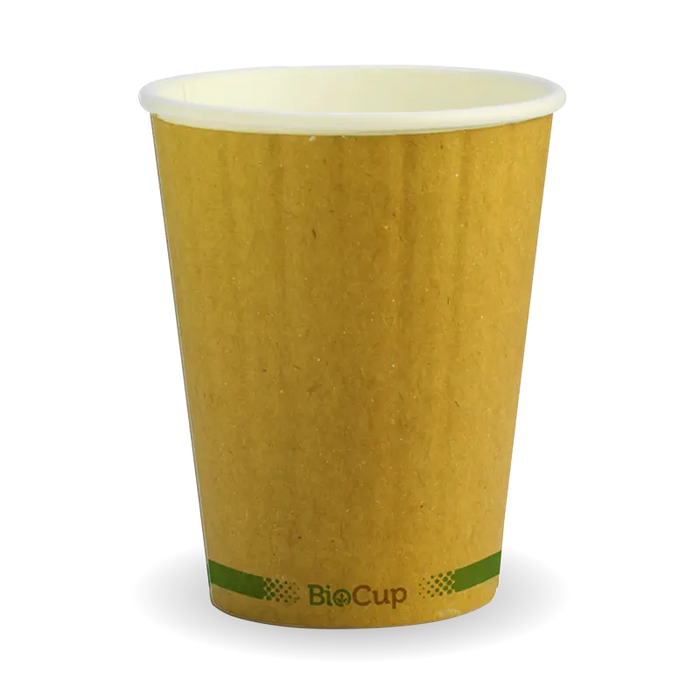 BioPak Kraft Green Stripe Double Wall Hot BioCups – 390ml - 12oz – 90mm rim – carton of 1,000