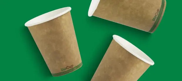 BioPak Kraft Green Stripe Single Wall BioCup  Hot Cups