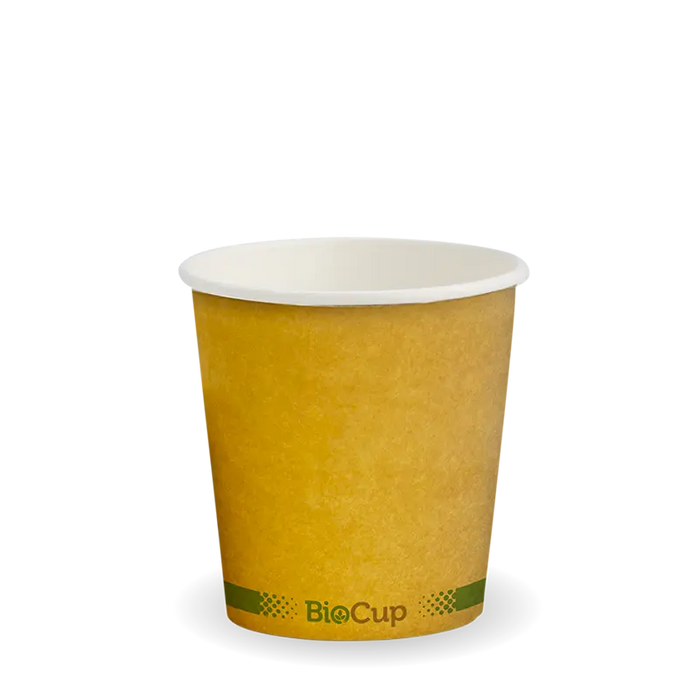BioPak Kraft Green Stripe Single Wall Hot BioCups – 120ml - 4oz – 63mm rim – carton of 2,000
