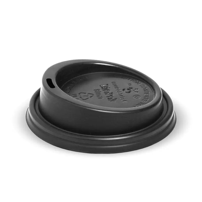 BioPak PLA Hot Cup Lids – 80mm – Standard – Black