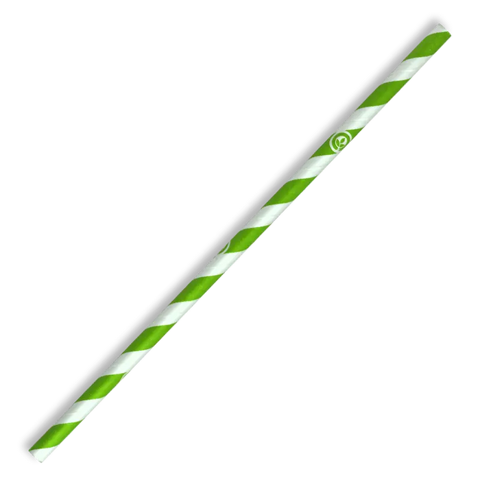 BioPak Regular Paper BioStraws – 6mm Regular Green Stripe BioStraw – carton of 2,500