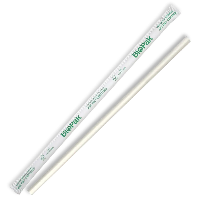 BioPak Regular Paper BioStraws – 6mm Individually Wrapped Regular White BioStraws – carton of 2,500