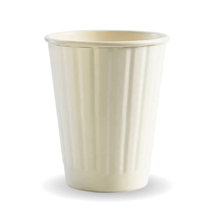 BioPak White Double Wall Hot BioCups – 255ml - 8oz – 80mm rim – carton of 1,000