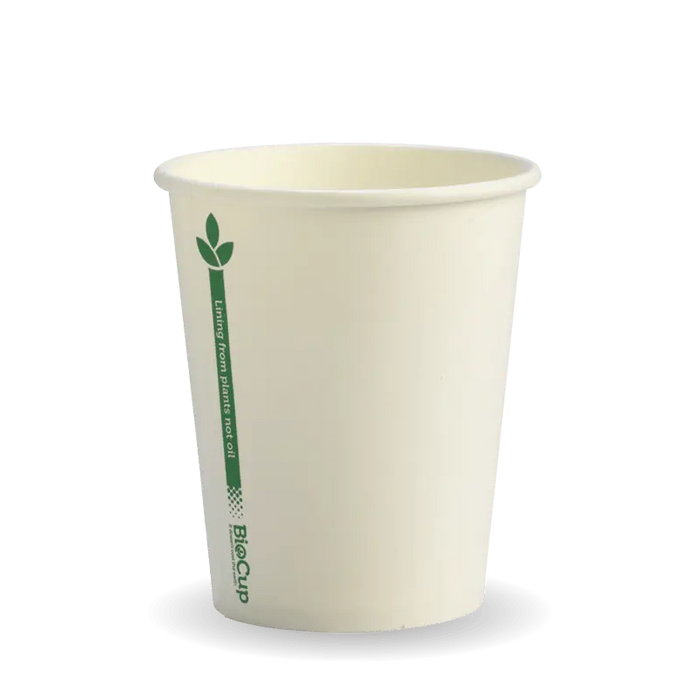 BioPak White Green Line Single Wall Hot BioCups – 280ml - 8oz – 80mm rim – carton of 1,000