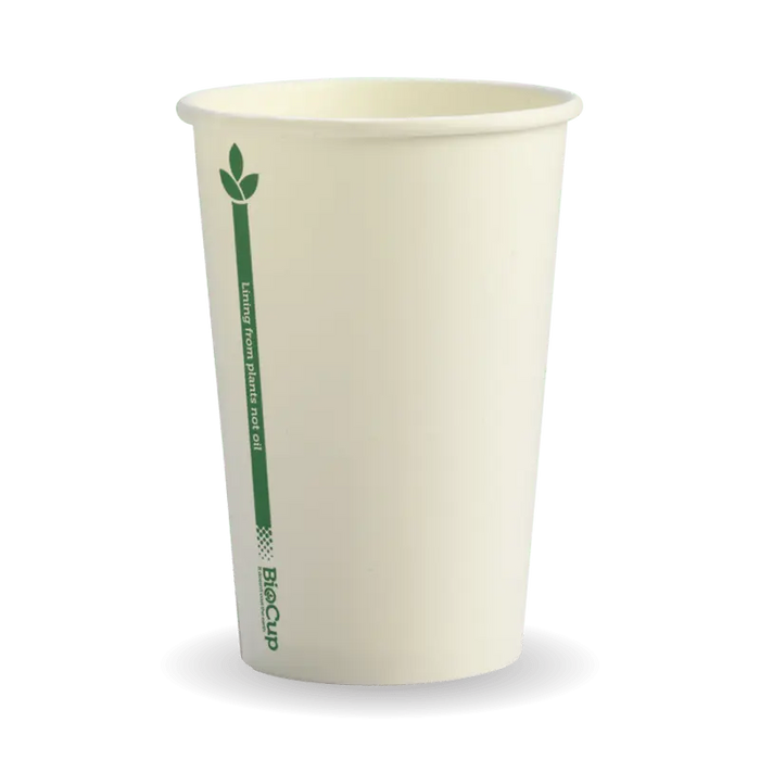 BioPak White Green Line Single Wall Hot BioCups – 320ml - 10oz – 80mm rim – carton of 1,000
